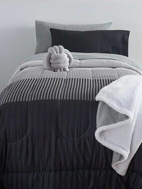 Dormify Gray and Black Reversible Comforter Set - Modern Stripe
